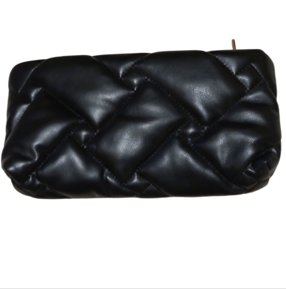 Sleek Black Quilted Cosmetic Bag